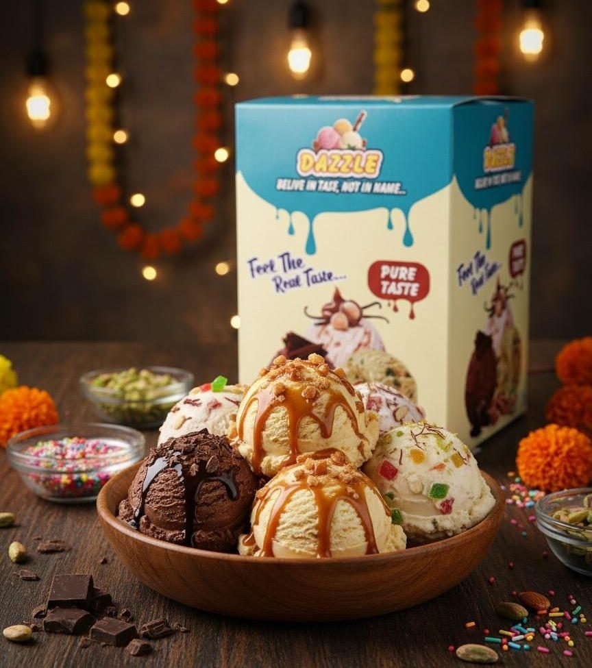 Dazzle family pack with a bowl of assorted scoops
