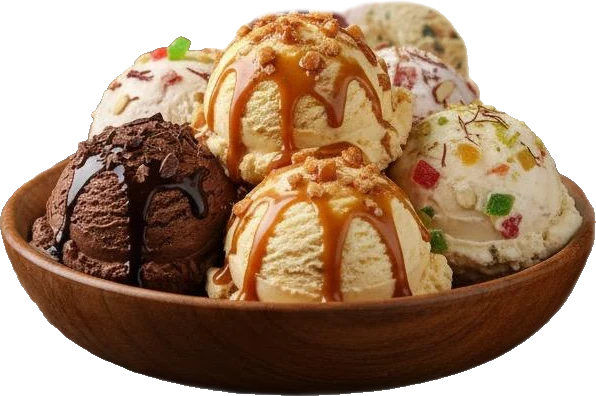 Bowl of Dazzle scoops with caramel and nuts